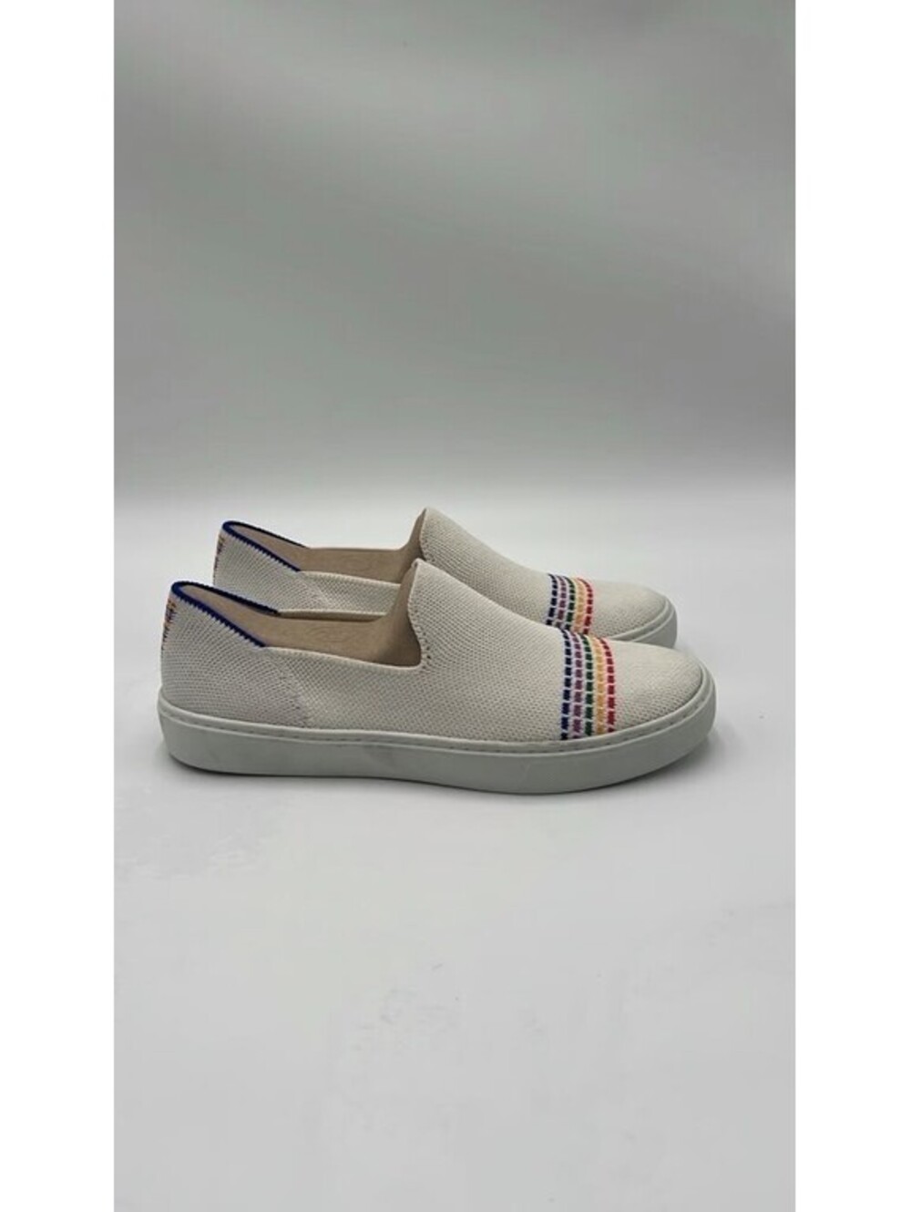 Women’s Rothy’s THE ORIGINAL Ivory/Multi Knit Round Toe Slip On Sneakers Size 4